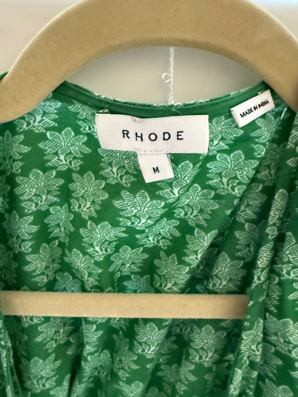 RHODE Green Floral V-Neck Mini Dress with Puff Sleeves - Picture 3 of 5